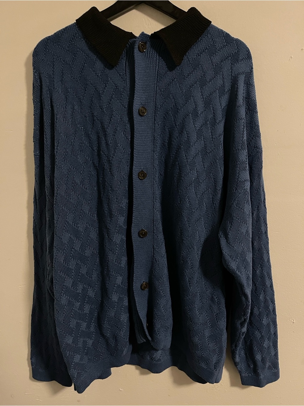 Takeo Kukuchi Japanese Blue Knit Cardigan with Black Collar - Picture 3 of 6